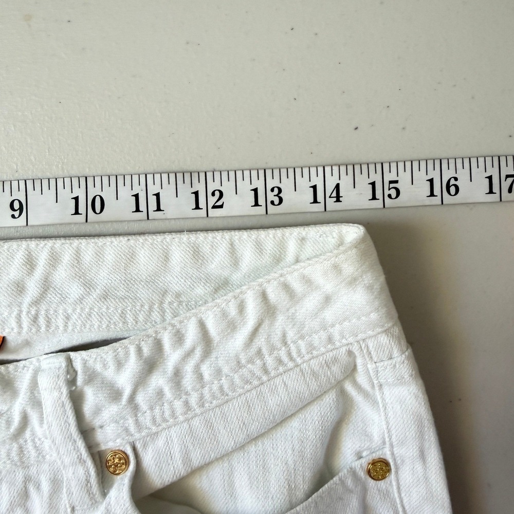 Tory Burch White Cropped Jeans‎ Embroidered Logo Back Pockets Size 28 - Picture 10 of 12